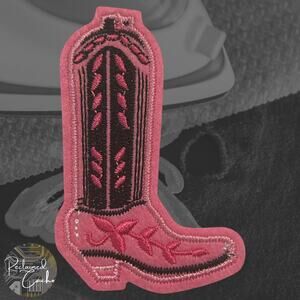 Cowboy Boot in Pink and Black Detailed Iron On Patch